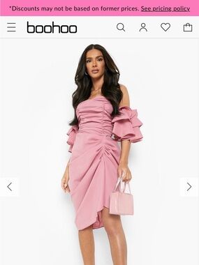 boohoo Dusty Pink One-Shoulder Ruffle Midi Dress